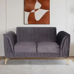 casacraft from pepperfry Brio Velvet Fabric 2 Seater Sofa in Textured Grey Color-picture-38