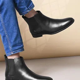 Styli Men Round Toe Leather Mid-Top Chelsea Boots-picture-14