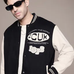 FCUK Typography Embroidered Varsity Jacket image 1