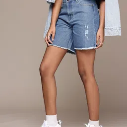 The Roadster Life Co. Women Wide Fit Distressed Denim Shorts-picture-11