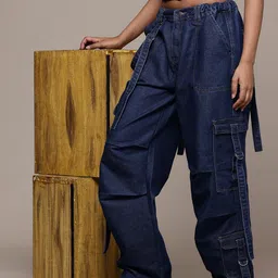 The Roadster Life Co. Women High-Rise Parachute Fit Cargo Style Jeans-image-8