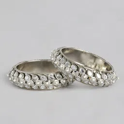 I Jewels Set Of 2 Silver Rhodium-Plated Handcrafted Bangles-picture-12