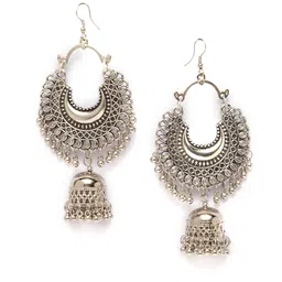 Shining Diva Silver-Toned Contemporary Jhumkas image 3