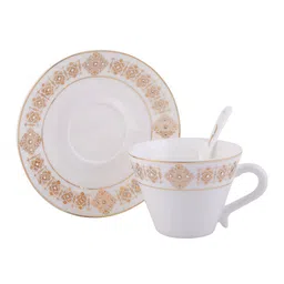 GOODHOMES White Set of 6 Printed Porcelain Cup & Saucer Set with Swarovski Studded image 4
