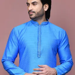 RANAK Ethnic Motifs Woven Design Mandarin Collar Thread Work Regular Straight Kurta image 2