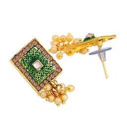 Sukkhi Gold-Plated Green & White Kundan-Studded Beaded Meenakari Sustainable Jewellery Set image 5