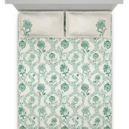 DDecor Ethnic Green 144 TC Cotton Queen Bedsheet with 2 Pillow Covers image 3