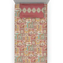 DDecor Charmy Ethnic Red Cotton 144 TC Single Bedsheet With 1 Pillow Cover image 3