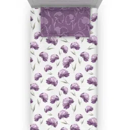 DDecor Dahlia Floral Purple Cotton 144 TC Single Bedsheet With 1 Pillow Cover image 3