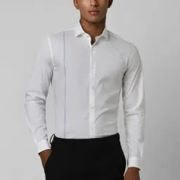 Peter England Perform White Slim Fit Striped Shirt-picture-30