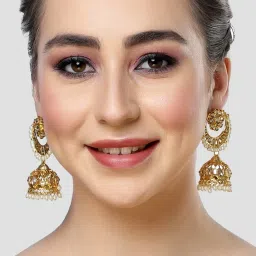 Karatcart Gold Plated Floral Design Kundan Studded Jhumki Earrings for Women image 3