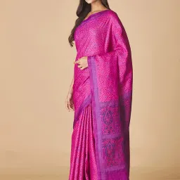 Fabindia Magenta Silk Printed Saree Without Blouse image 3