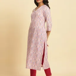 W Purple Printed Straight Kurta image 3