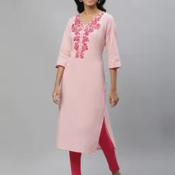 Aurelia Pink Cotton Embroidered Straight Kurta image 3