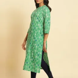 W Green Printed Straight Kurta image 3