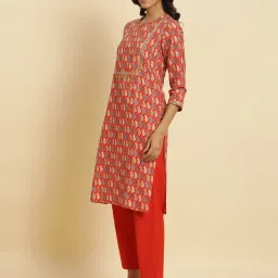 W Orange Printed Straight Kurta image 3
