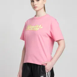 Adidas Originals Pink Cotton Printed T-Shirt image 3