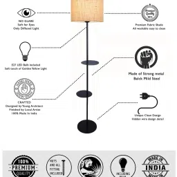 Homesake Dual Shelf Reading Floor Lamp with Jute Fabric Shade & Shelves image 3