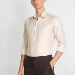 Arrow Beige Cotton Regular Fit Self Pattern Shirt image 3