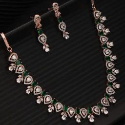 Saraf RS Jewellery Rose Gold Plated Green AD Studded Floral Jewellery Set-picture-32
