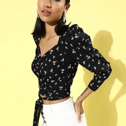 Sera Print Crepe Blouson Crop Top-picture-11