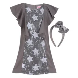 Cutecumber Kids Grey Embellished Dress With Hairband-picture-35