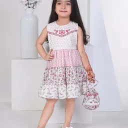 Peppermint Girls Cream Linen Floral Dress-picture-40