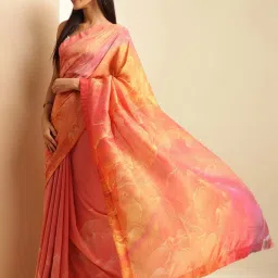 navyasa by liva Pink Printed Saree With Unstitched Blouse image 3
