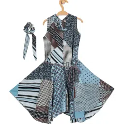 Peppermint Kids Blue Printed Jumpsuit & Scarf-image-20