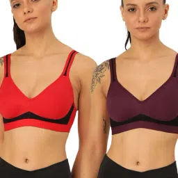 Lady Lyka Multicolor Non Wired Non Padded Sports Bra (Pack of 2)-image-22
