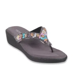 Metro Women's Gun Metal Thong Wedges-image-12