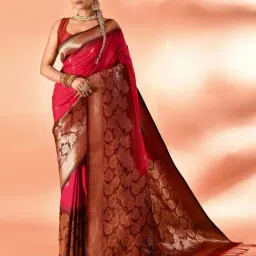 Elora Pink & Brown Silk Woven Saree With Unstitched Blouse-image-18
