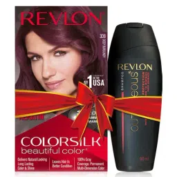 Revlon Color Silk Hair Color with Keratin 3DB Deep Burgundy & Outrageous Shampoo Set-picture-12