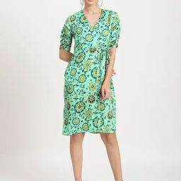 Moomaya Sea Green Printed Wrap Dress-picture-48