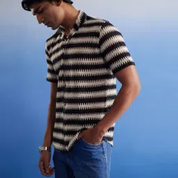 Vastramay Beige & Black Regular Fit Self Pattern Shirt image 3