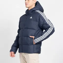 adidas Essentials Navy Regular Fit 3-Striped Hooded Jacket image 3