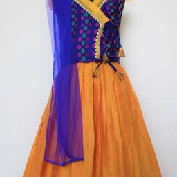 Many Frocks Kids Blue & Mustard Printed Lehenga Choli-picture-12
