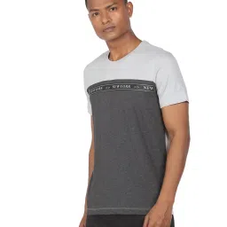 Arrow New York Grey Cotton Regular Fit Colour Block T-Shirt image 3