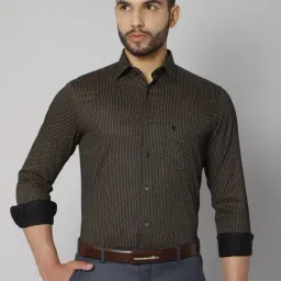 Cantabil Black Satin Regular Fit Printed Shirt-picture-31