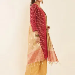 Soch Red & Golden Woven Pattern Unstitched Dress Material image 3