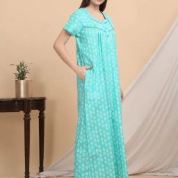 Sweet Dreams Turquoise Cotton Printed Nighty-picture-42