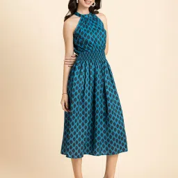 Moomaya Teal & Black Printed Midi Dress image 3
