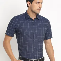 Turtle Dark Blue Cotton Regular Fit Checks Shirt image 3