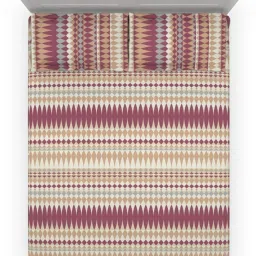 DDecor Geometric Maroon 144 TC Cotton Queen Bedsheet with 2 Pillow covers image 3