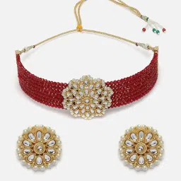 Panash Gold Plated Kundan Studded & Beaded Jewellery Set image 3