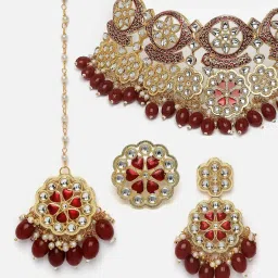 Panash Gold Plated Kundan Stone Studded & Pearl Beaded Jewellery Set image 3