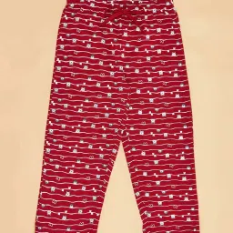 YU by Pantaloons Kids Maroon & Navy Cotton Printed Pajamas (Pack of 2) image 3