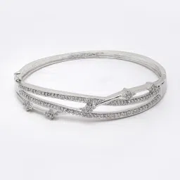 Panash Solitaire Cubic Zirconia Rhodium Plated Bangle Style Bracelet image 3