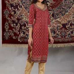 Aurelia Maroon Embroidered Straight Kurta image 3