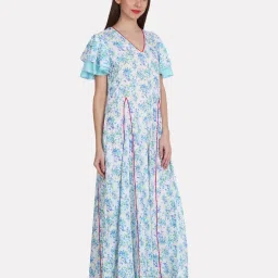 PATRORNA Blue & White Floral Print Nighty image 3